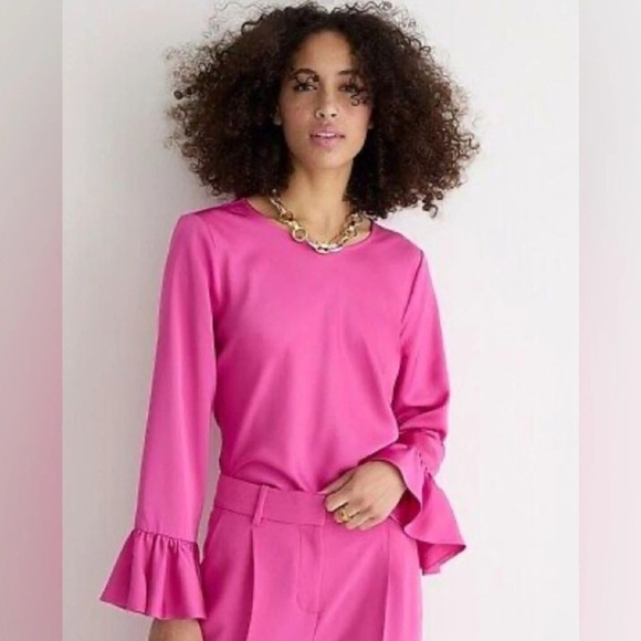 J.Crew winter garden top magenta pink silk ruffle sleeve blouse women’s XXS - Picture 10 of 13